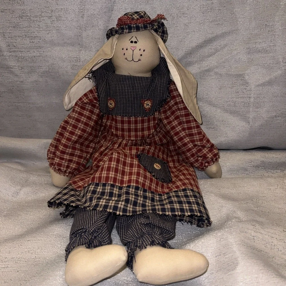 Gen-Yoo-Wine BOYDS Collectible Bunny Doll - Retired country Gingham Rabbit vntg